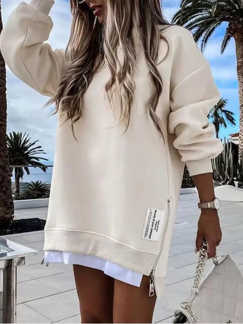 Oversized Cream Women’s Sweater Tunic